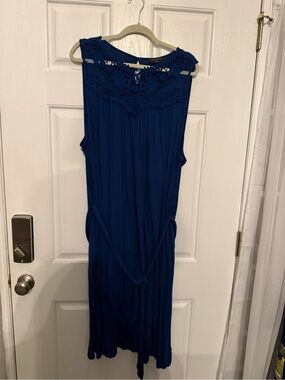 Lane Bryant Navy Blue Crochet Yoke Sleeveless Midi Dress Sz 26